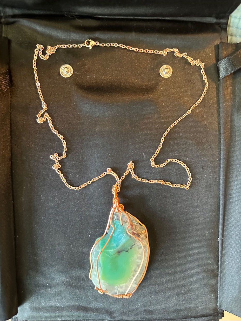Green Agate Copper Pendant Necklace
